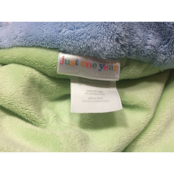 Just One Year Boy Baby Blanket Blue Green Helicopter Airplane Appliqué 38 x 30 - Picture 3 of 4